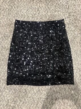Maner Black Sequins Mini Skirt Stretchy Medium Bling